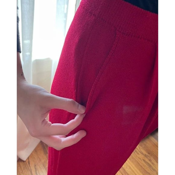 ST. John Marie Gray Dress Pants Women's 10 Red Pleated Pockets Straight Leg Knit - Picture 4 of 7